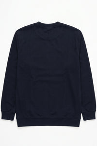 Marinblå herrtröja med rund hals och långärmad stretchig pullover i bomullsblandning