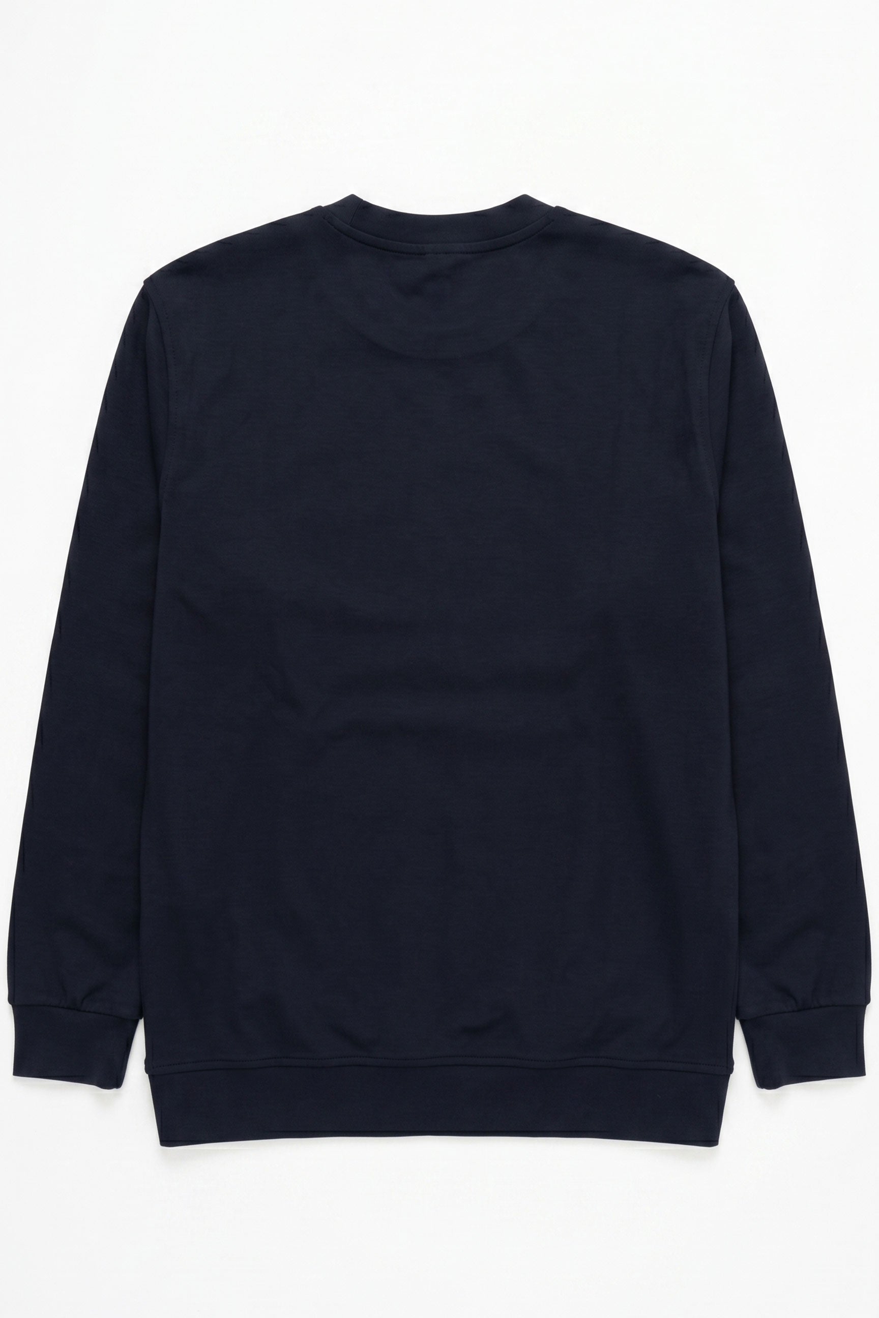 Marinblå herrtröja med rund hals och långärmad stretchig pullover i bomullsblandning