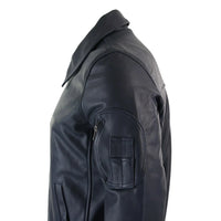 Herr Harrington marinblå klassisk bomberjacka i läder med pilotmotiv