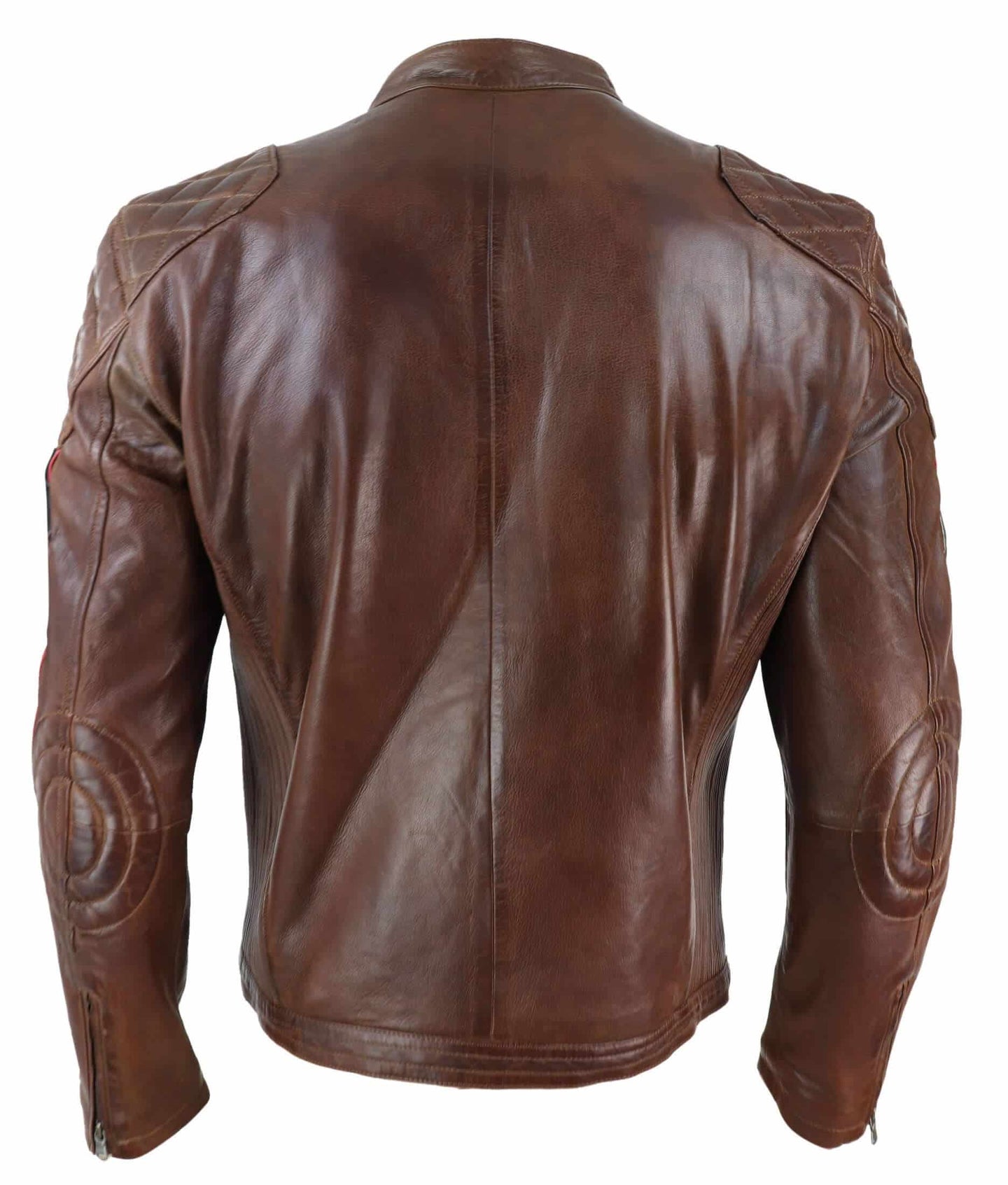 Äkta Läder Svart Marinblå Brun Herr Racingjacka Randiga Ärmar Moto Biker - Timber