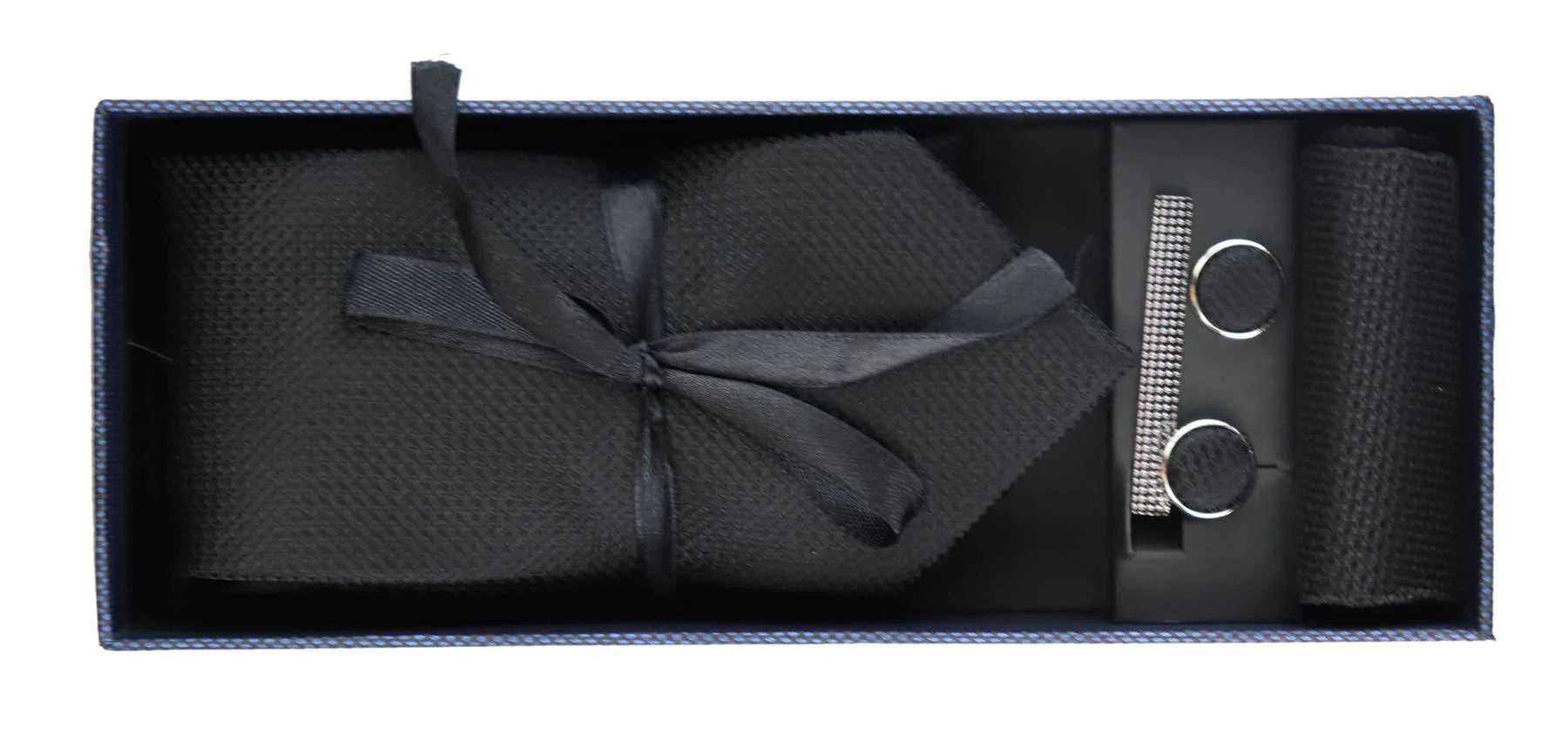 Slips i siden med textur, presentset, näsduk, manschettknappar, matt satin