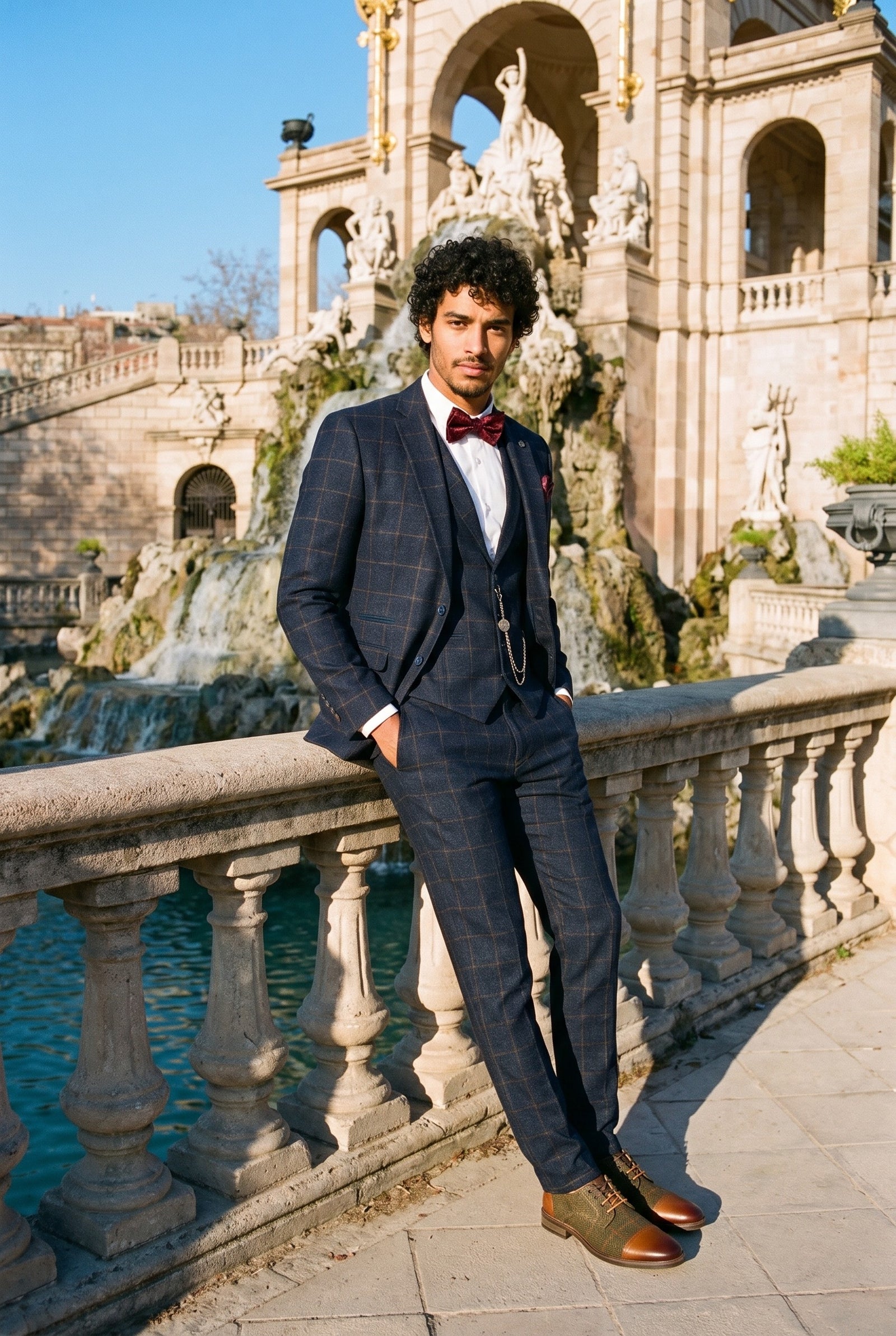 Look #728 styled with Herrkostym i ull, tweed, marinblå, brunrutig, 1920-tals Gatsby
