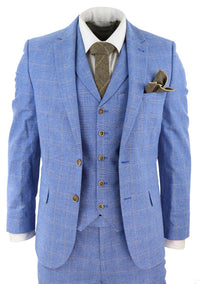 Ljusblå linnekostym i 3 delar för män