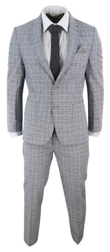 Herrkostym i svart-grå rutig linne i två delar