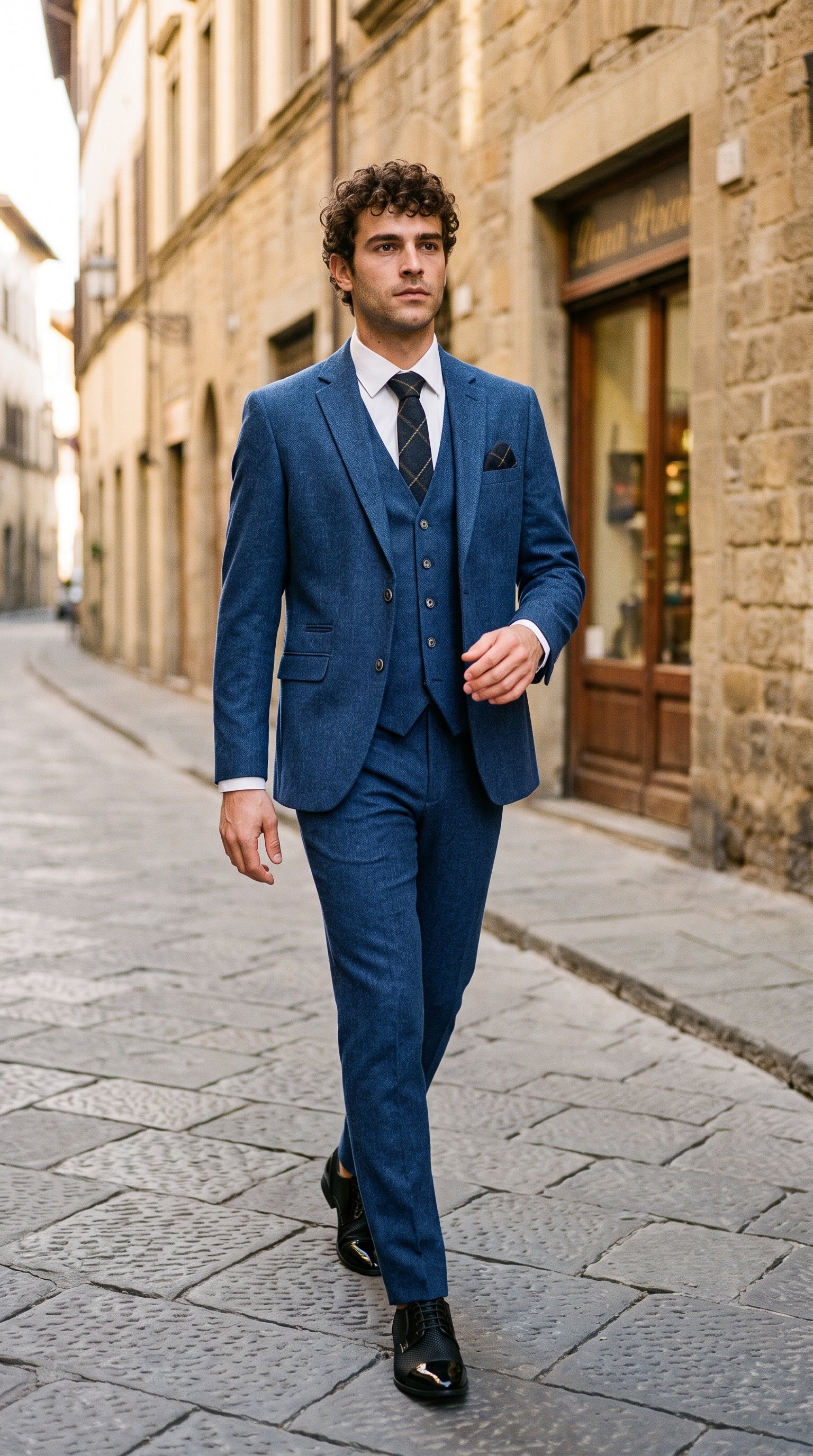 Look #263 styled with Cavani Orson - Blå Twill 3-delad kostym