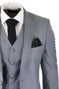 Herr Klassisk Grå 3-delad Kostym Slim Fit Vintage Retro Elegant Formell Bröllop