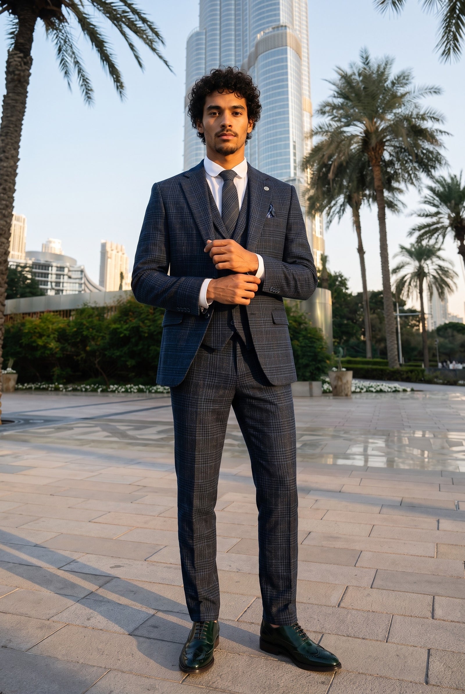 Look #266 styled with Herrkostym med blå rutig tartan, tre delar