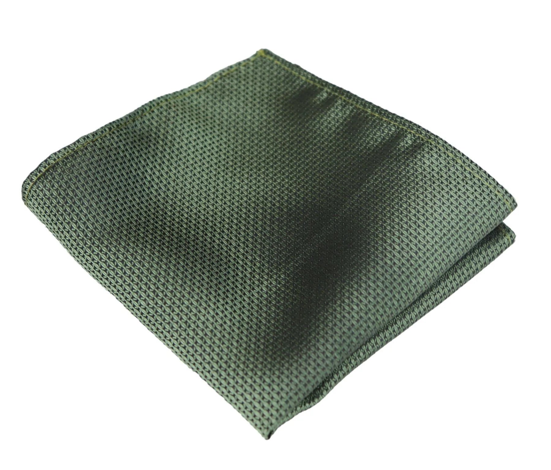 Grön slips i siden med textur, presentset, näsduk, manschettknappar, slips i matt satin