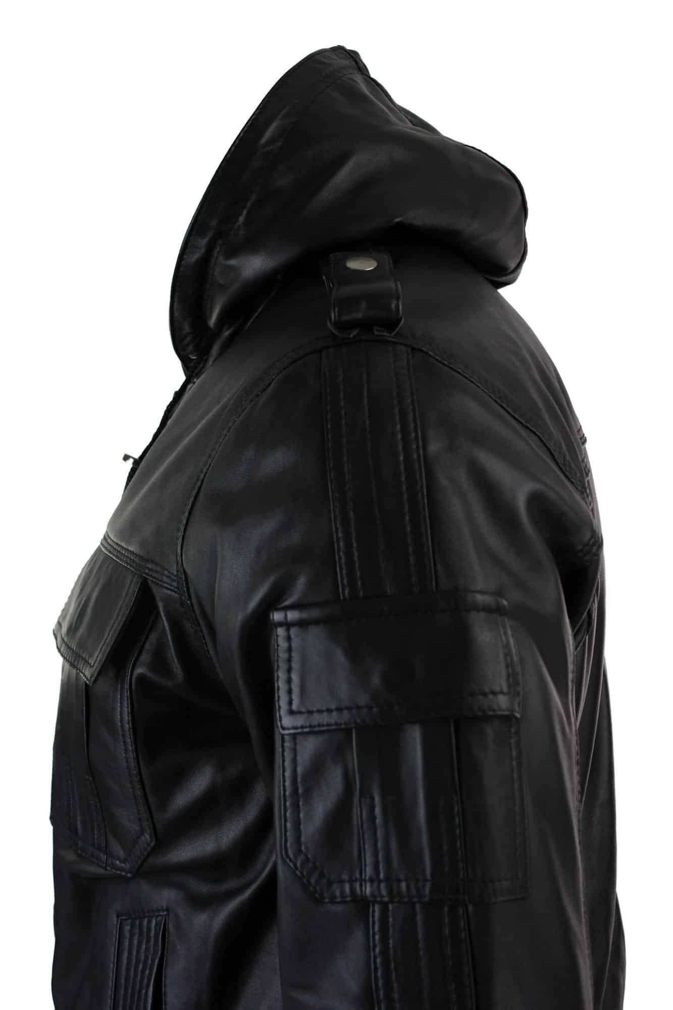 Infinity 661 Herrjacka i Äkta Napa Läder med Huva, Svart Bomberjacka i Slim Fit
