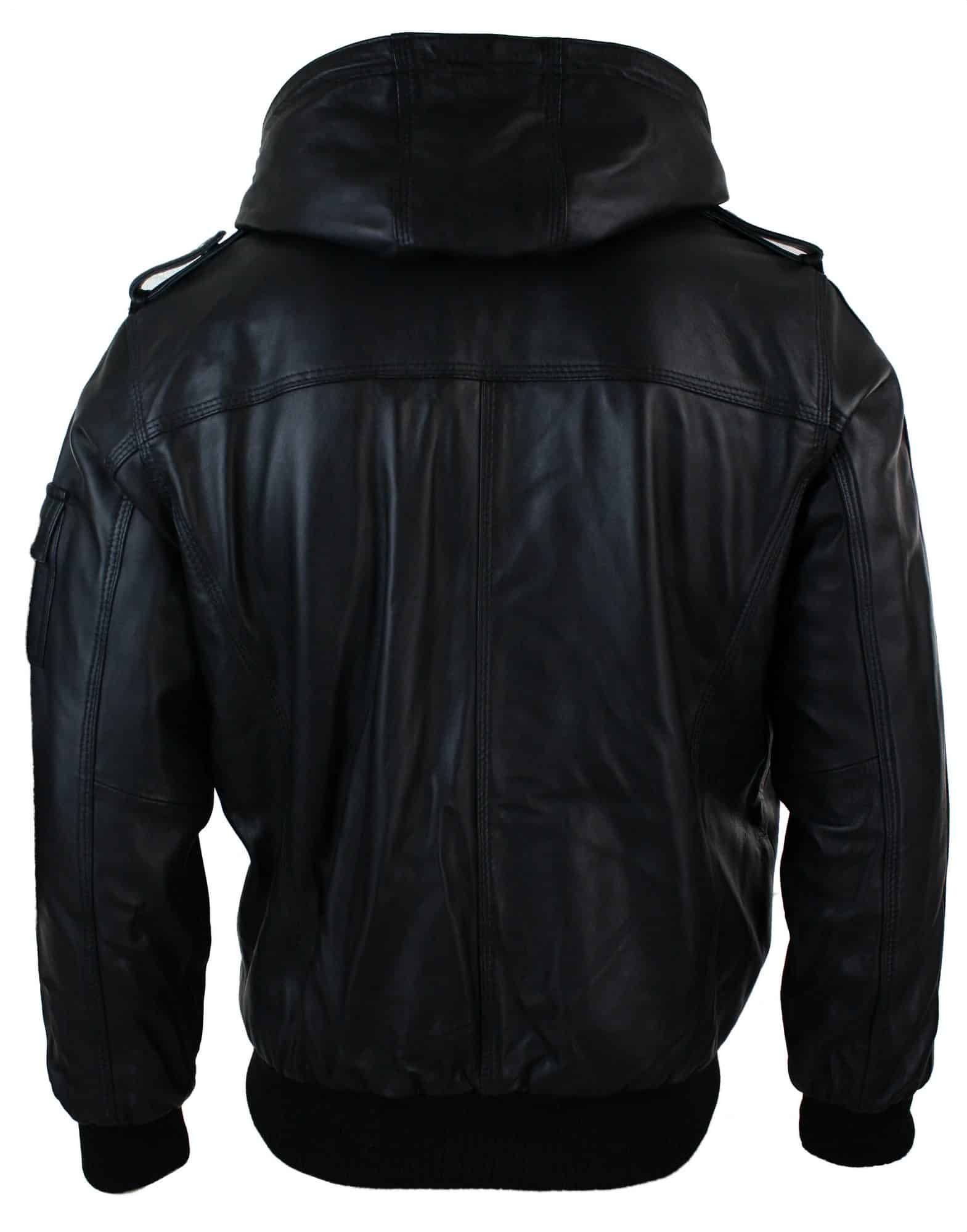 Infinity 661 Herrjacka i Äkta Napa Läder med Huva, Svart Bomberjacka i Slim Fit