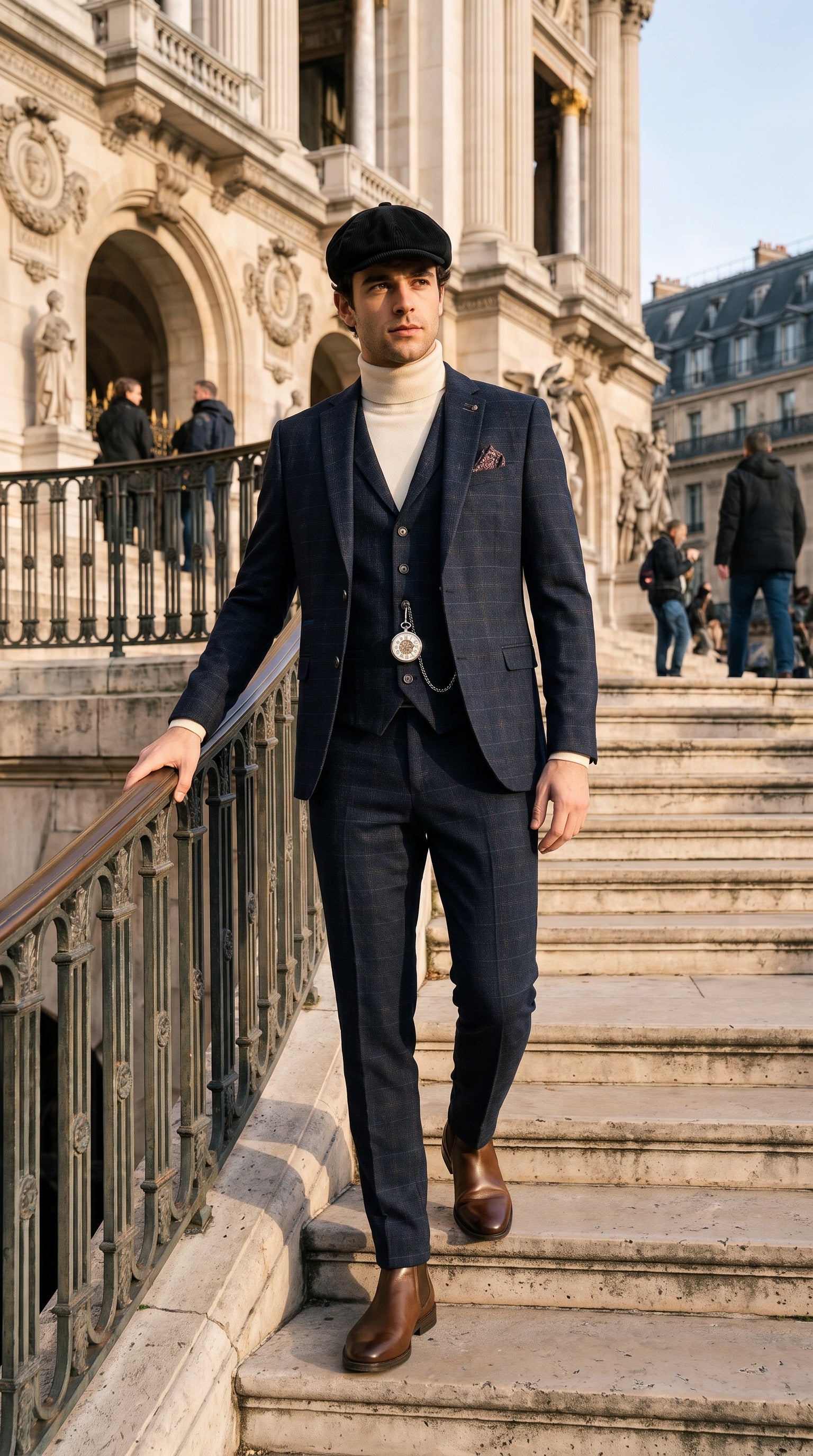 Look #133 styled with Ryan Marinblå 3-delad tweedkostym i smal passform för män