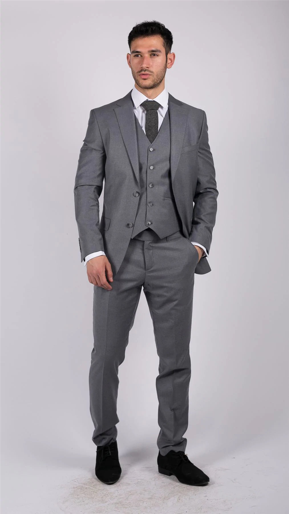 Herr Klassisk Grå 3-delad Kostym Slim Fit Vintage Retro Elegant Formell Bröllop
