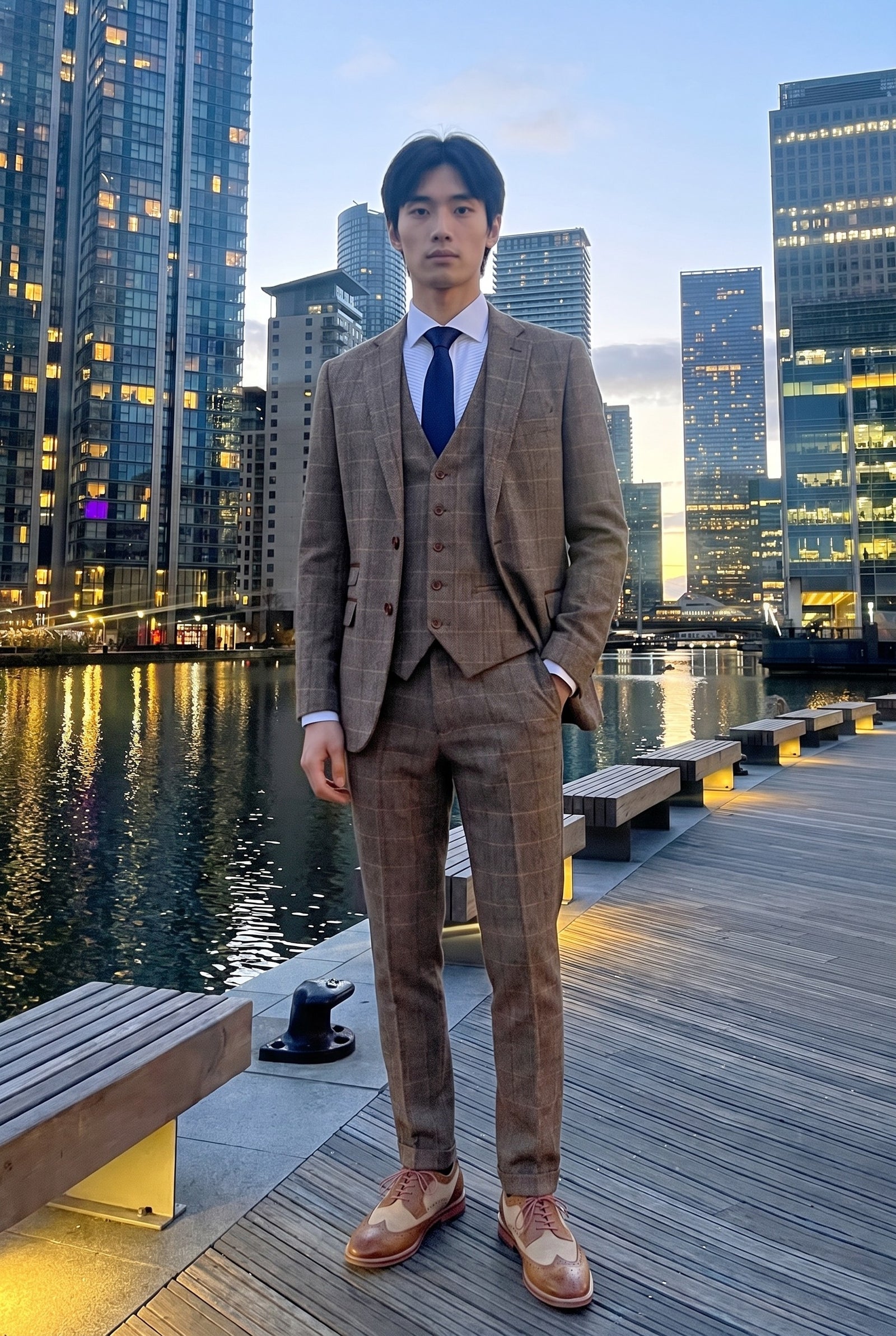Look #536 styled with Harris - Herrkostym i brunt, fiskbensmönstrat tweed med tre delar