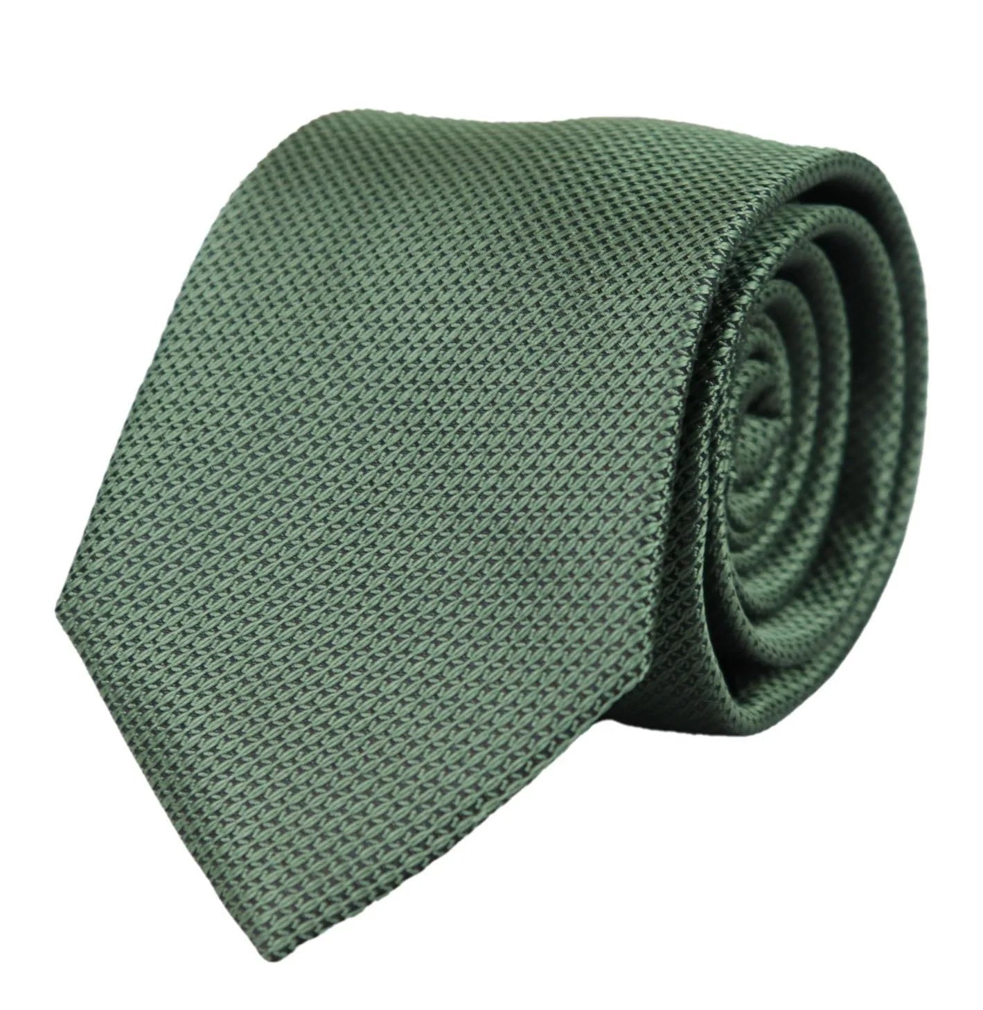 Grön slips i siden med textur, presentset, näsduk, manschettknappar, slips i matt satin