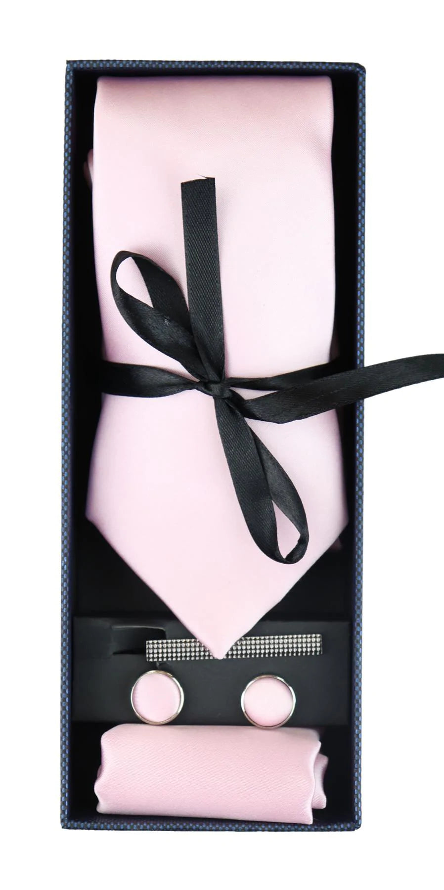 Rosa slips i satinsiden Presentset Näsduk Manschettknappar Slips i glansig satin