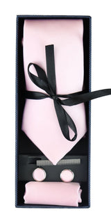 Rosa slips i satinsiden Presentset Näsduk Manschettknappar Slips i glansig satin