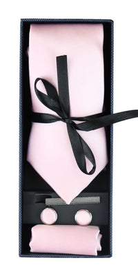 Rosa slips i satinsiden Presentset Näsduk Manschettknappar Slips i glansig satin