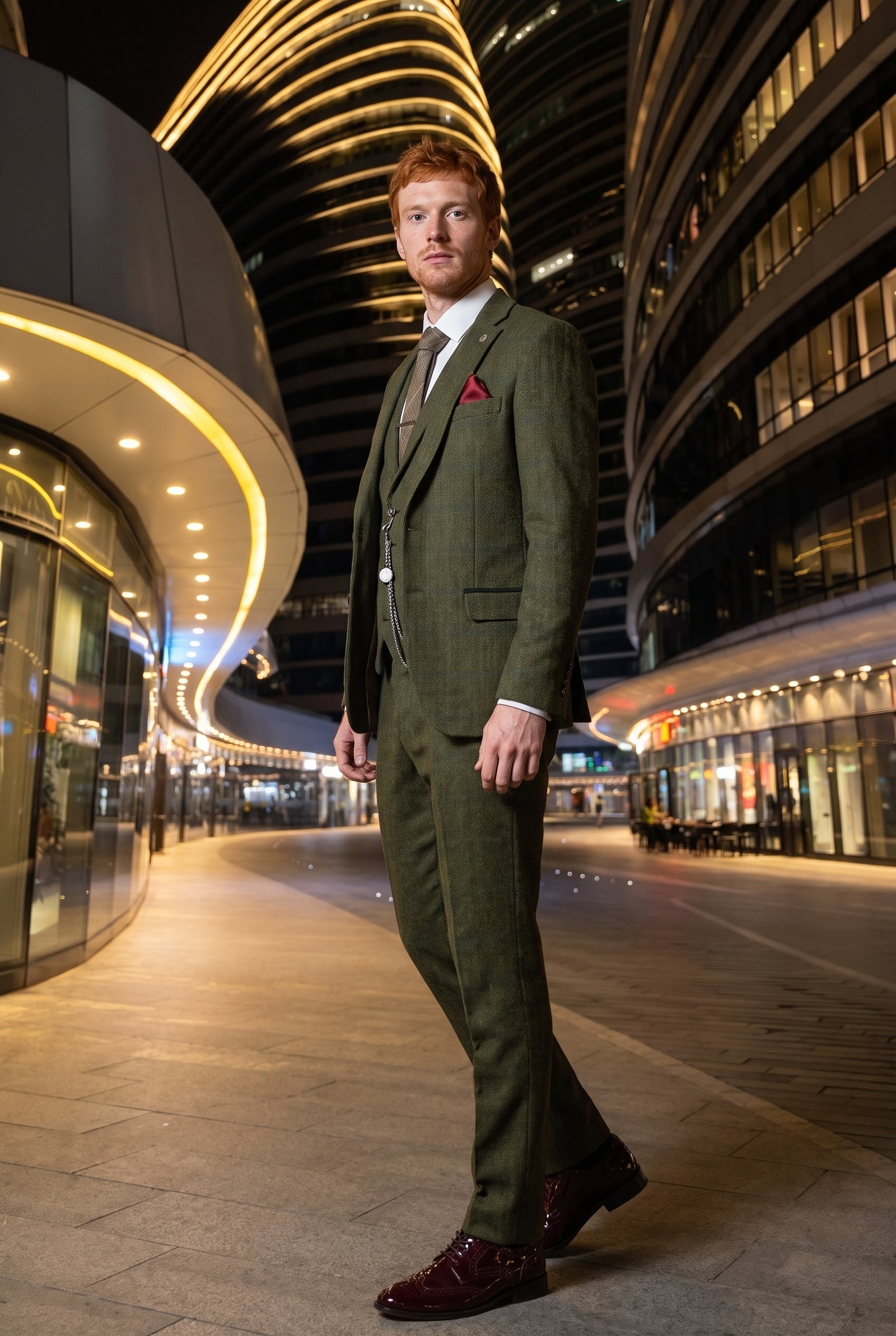Look #708 styled with Herrkostym i ull, tweed, grön, blå, brun, rutig, 1920-tals Gatsby