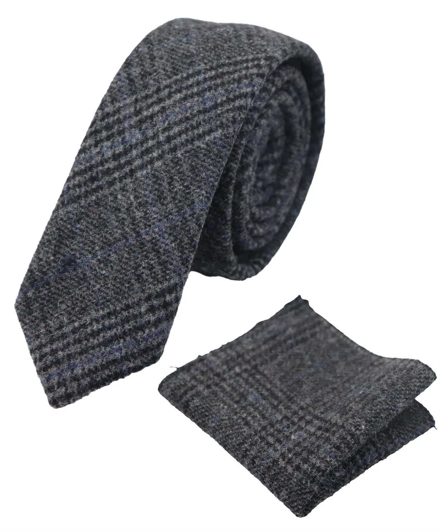Jämför färg Herrslips i tweed med fiskbensmönster i grått och klassiskt rutmönster