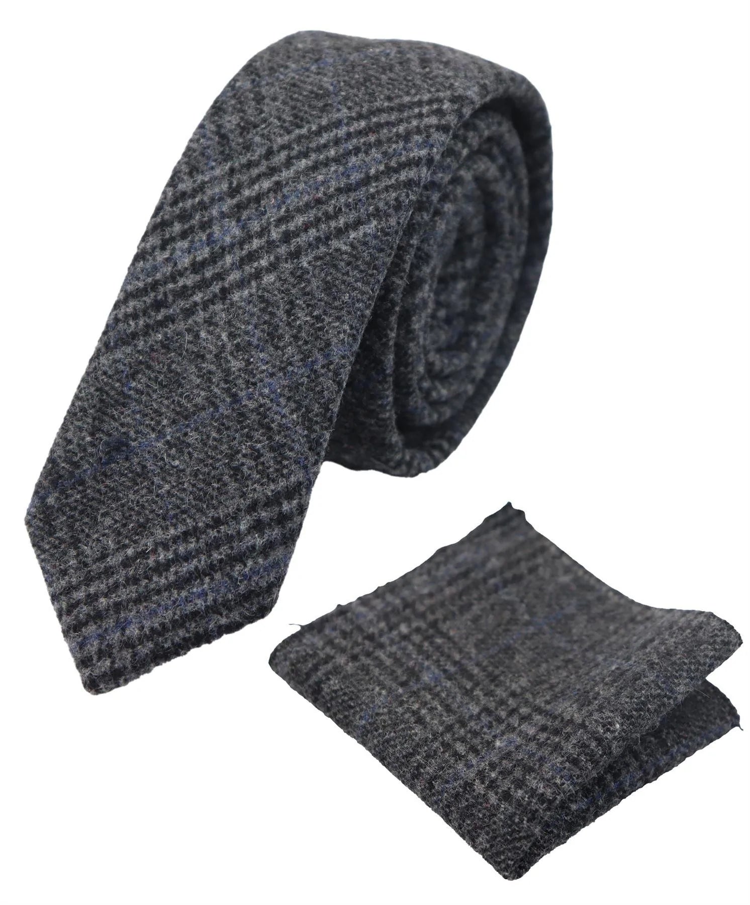 Jämför färg Herrslips i tweed med fiskbensmönster i grått och klassiskt rutmönster