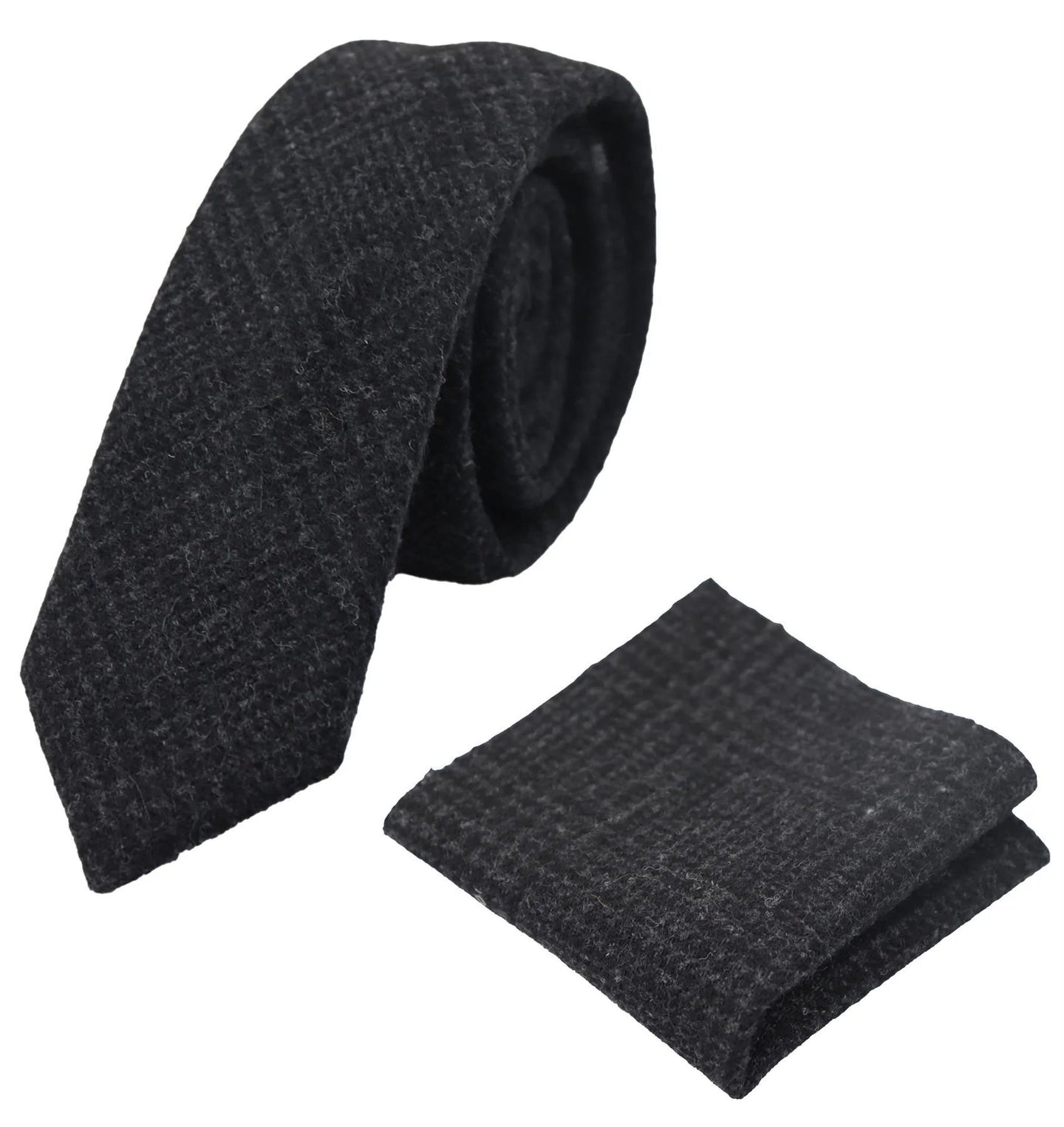 Jämför färg Herrslips i tweed med fiskbensmönster, rutmönster, klassisk svart färg