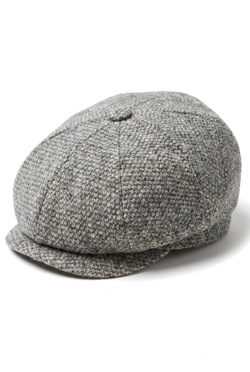 8-panelers Baker Boy-keps Shelbyhatt i ull, tweed, klassisk ljusgrå rakhyvel