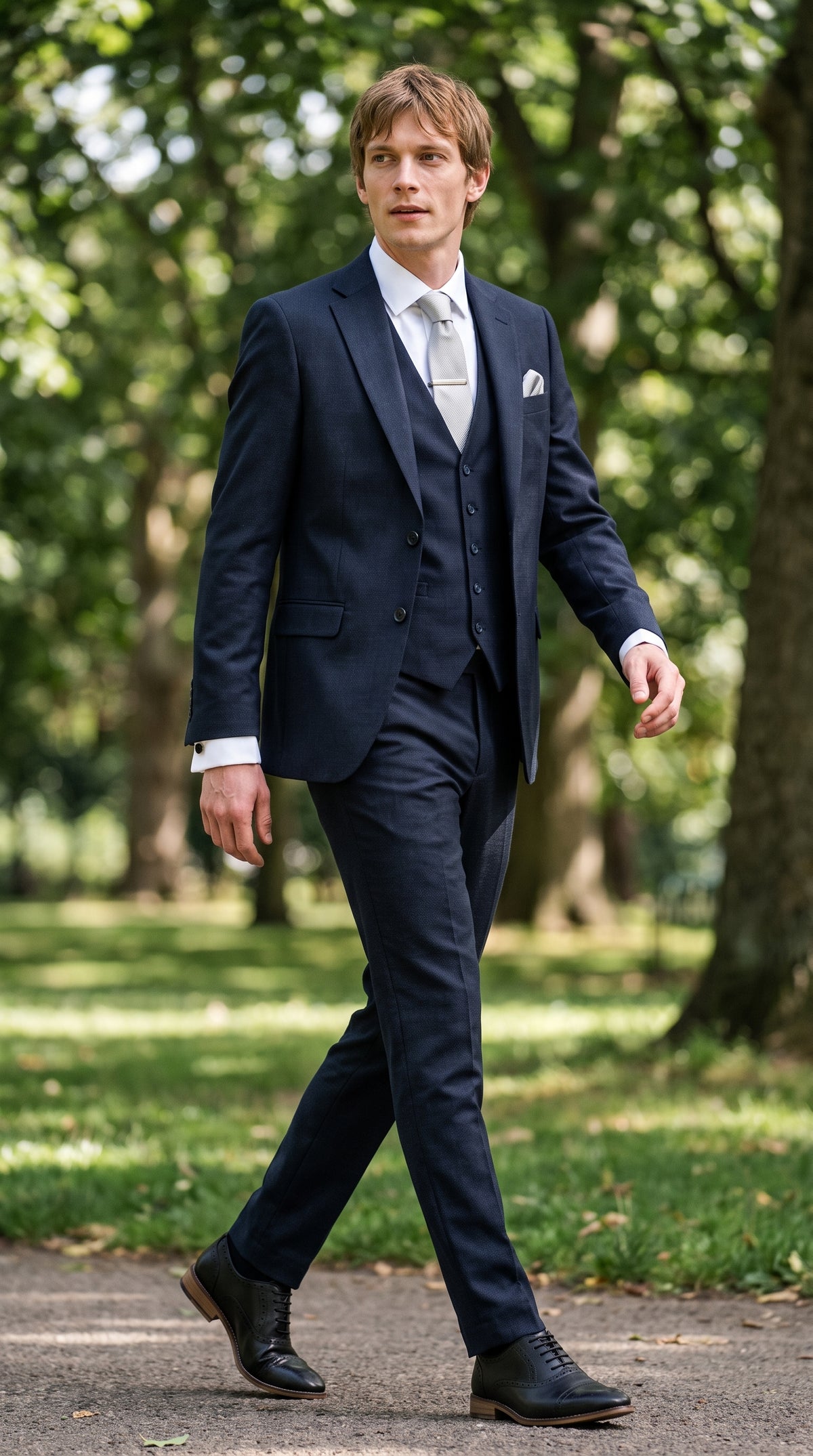 Look #823 styled with Bond - Mörkblå 3-delad skräddarsydd kostym för män