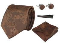 Paisleyhalsad brun slips presentset näsduk manschettknappar slips blommig satin