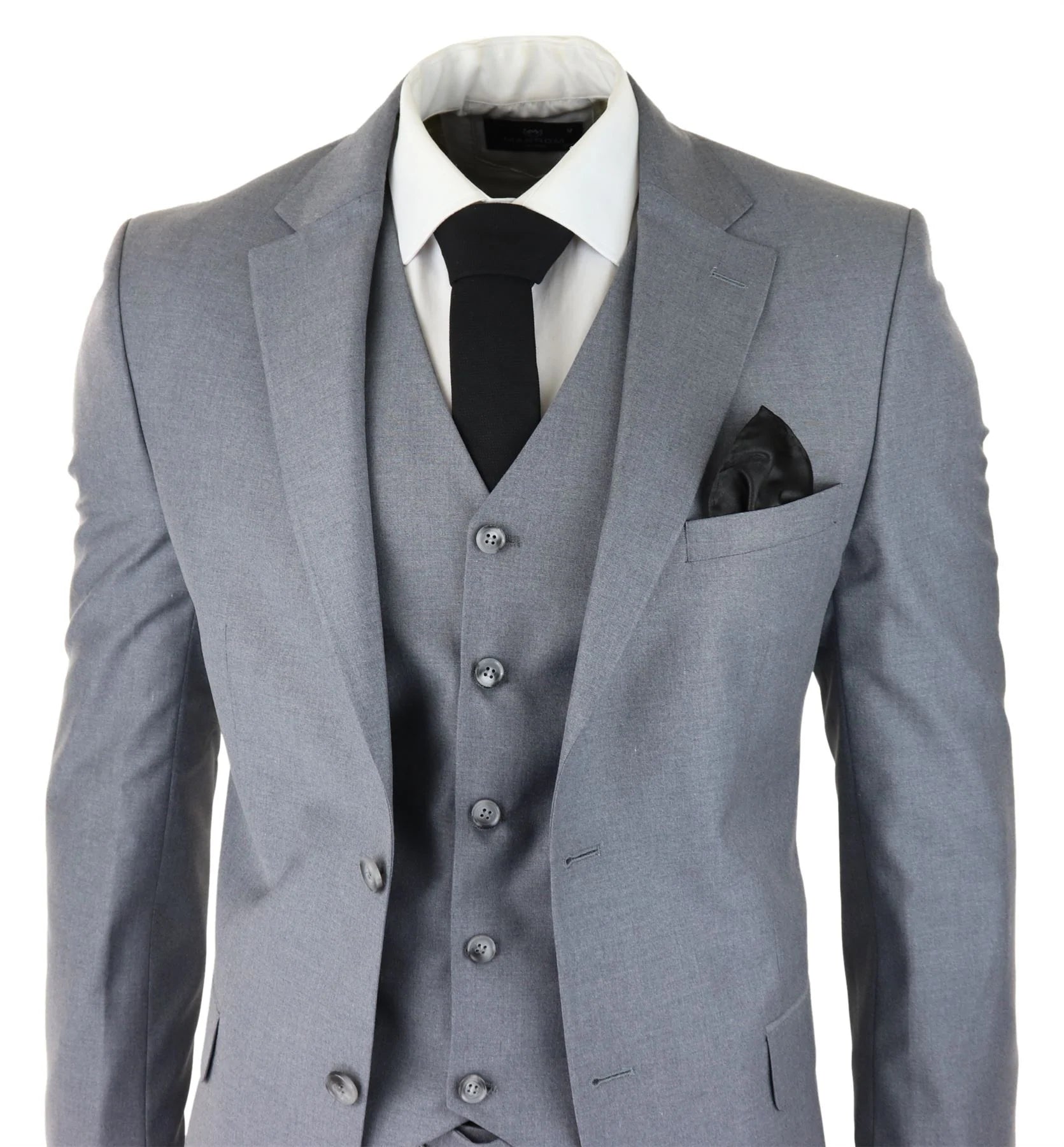 Herr Klassisk Grå 3-delad Kostym Slim Fit Vintage Retro Elegant Formell Bröllop