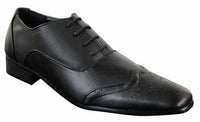 Gio Gino 907001 Herr Svarta Eleganta Formella PU-läder Brogues Med Snörning Gatsby Italiensk Klassisk