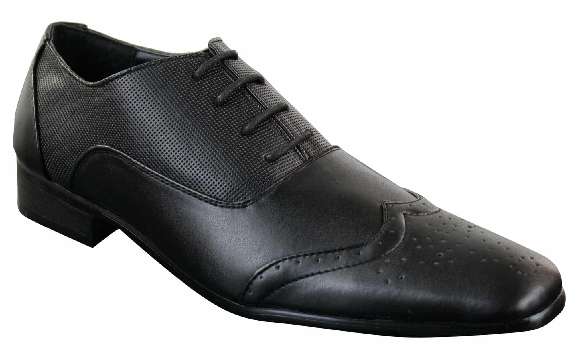 Gio Gino 907001 Herr Svarta Eleganta Formella PU-läder Brogues Med Snörning Gatsby Italiensk Klassisk