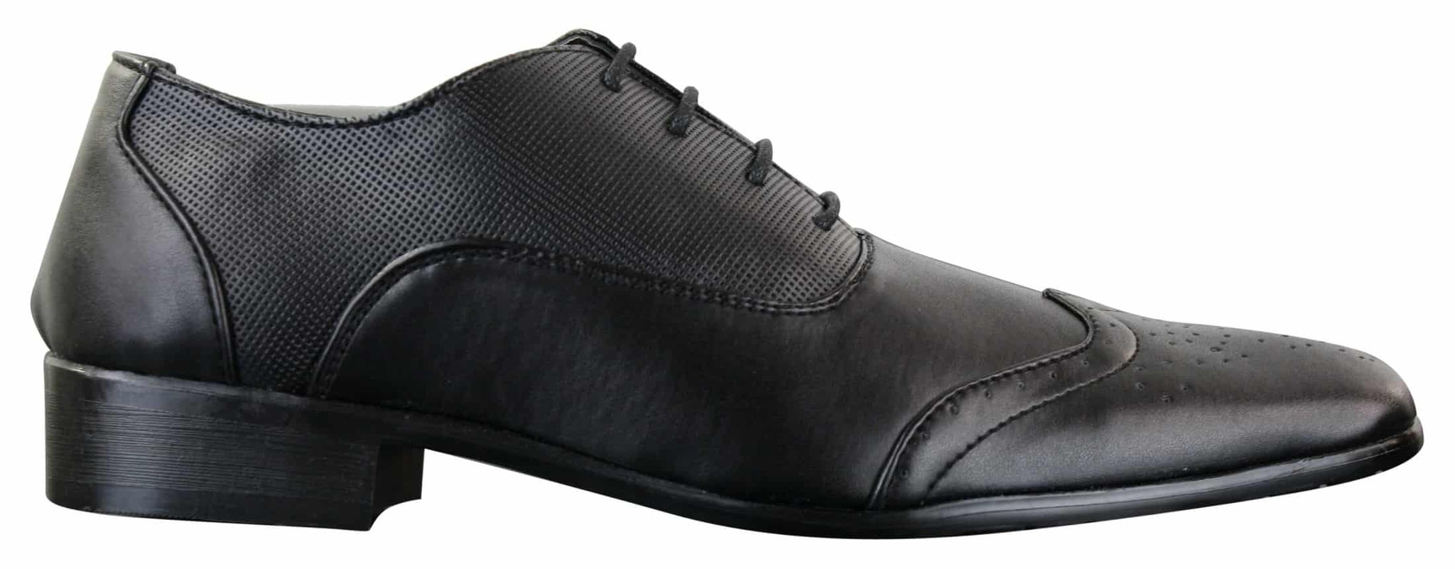Gio Gino 907001 Herr Svarta Eleganta Formella PU-läder Brogues Med Snörning Gatsby Italiensk Klassisk