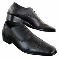 Gio Gino 907001 Herr Svarta Eleganta Formella PU-läder Brogues Med Snörning Gatsby Italiensk Klassisk