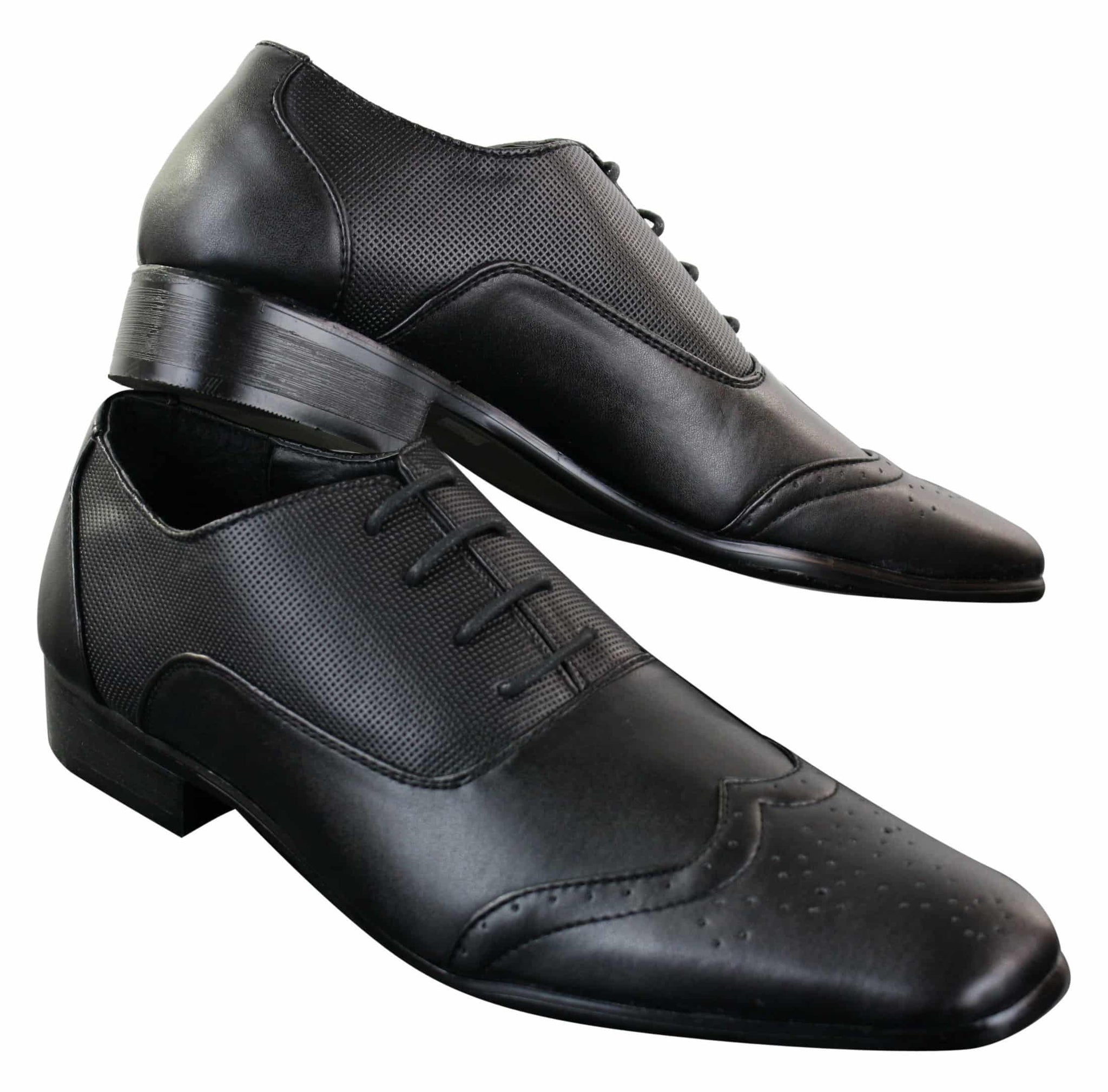 Gio Gino 907001 Herr Svarta Eleganta Formella PU-läder Brogues Med Snörning Gatsby Italiensk Klassisk