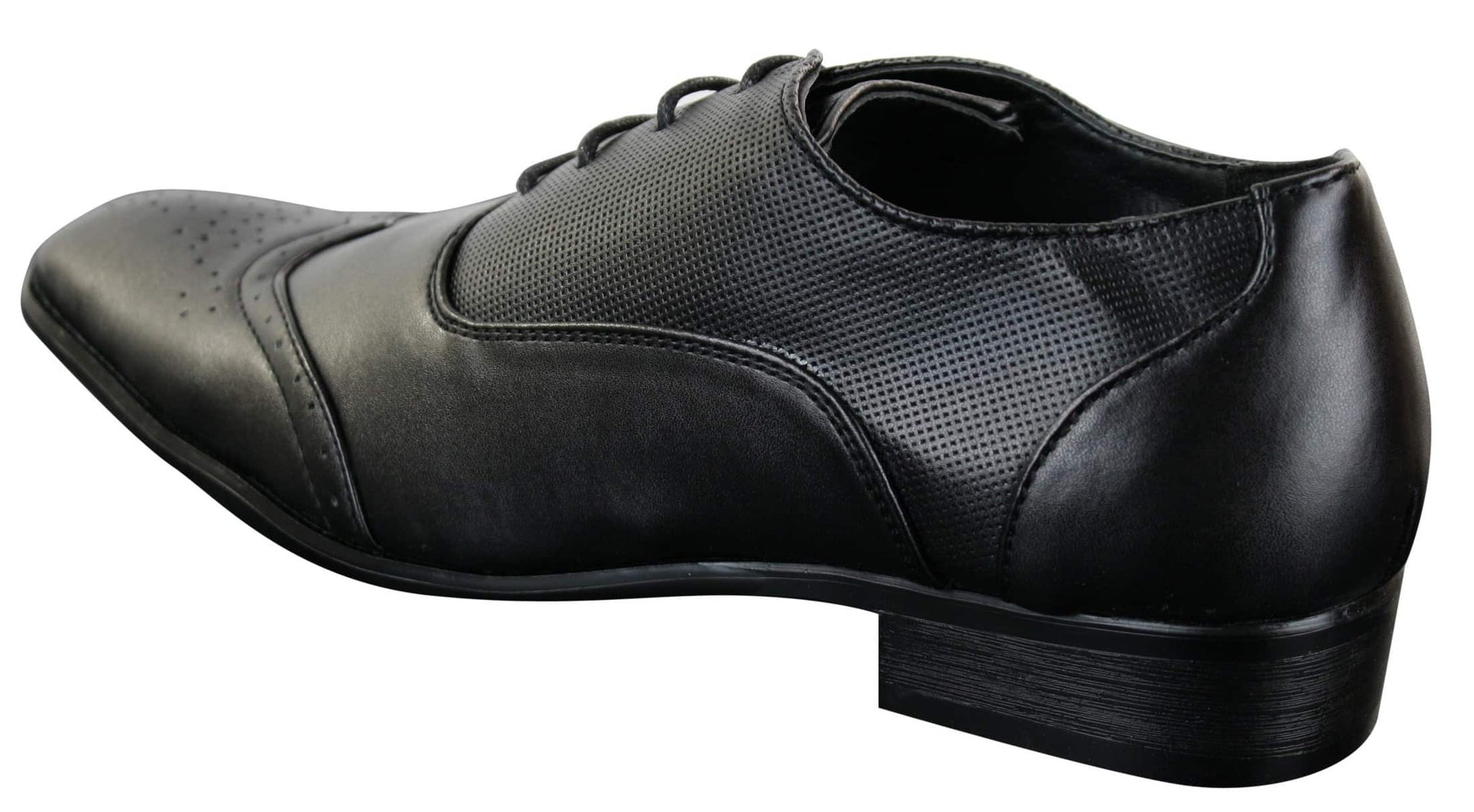 Gio Gino 907001 Herr Svarta Eleganta Formella PU-läder Brogues Med Snörning Gatsby Italiensk Klassisk