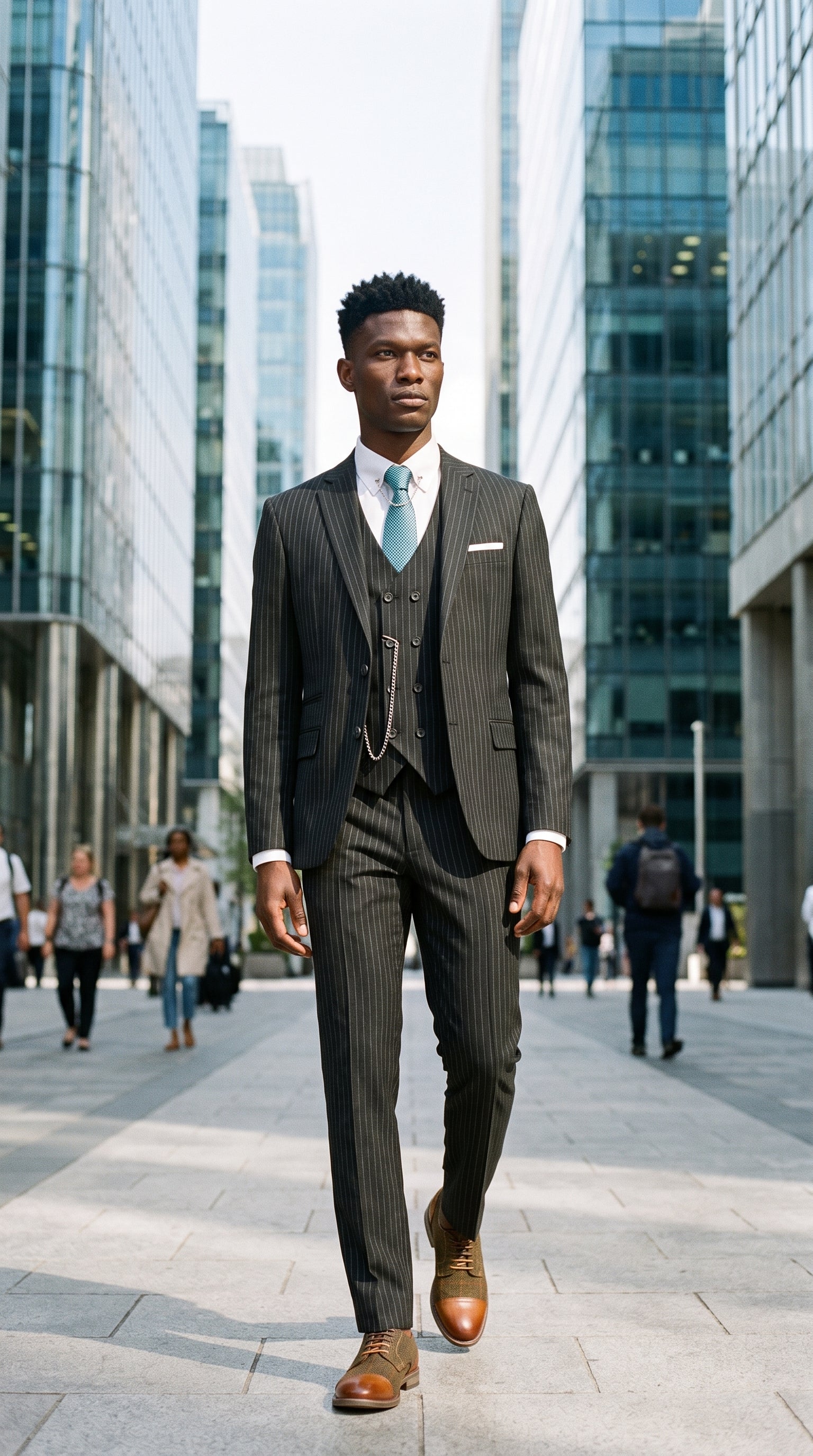 Look #276 styled with Svart herrkostym med 3 delar, kritstrecksrandig
