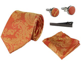 Paisleyhalsad Orange Slips Presentset Näsduk Manschettknappar Slips Blommig Satin