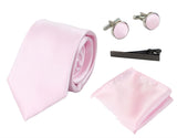 Rosa slips i satinsiden Presentset Näsduk Manschettknappar Slips i glansig satin