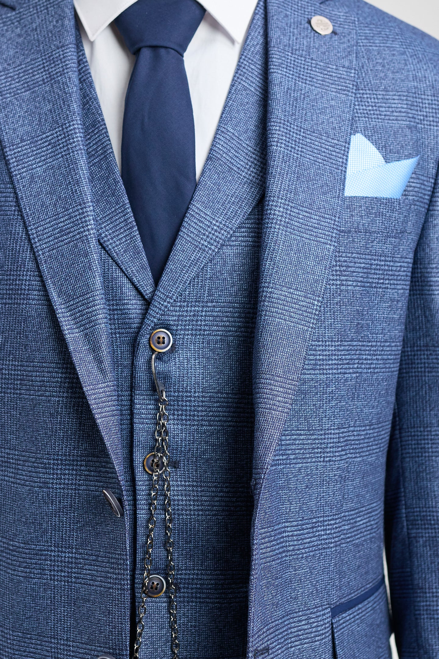 AK-09 Herr 3-delad skräddarsydd blå Prince of Wales-rutig kostym