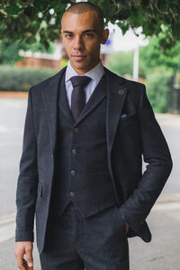 Svart Glen Check 3-delad kostym för män