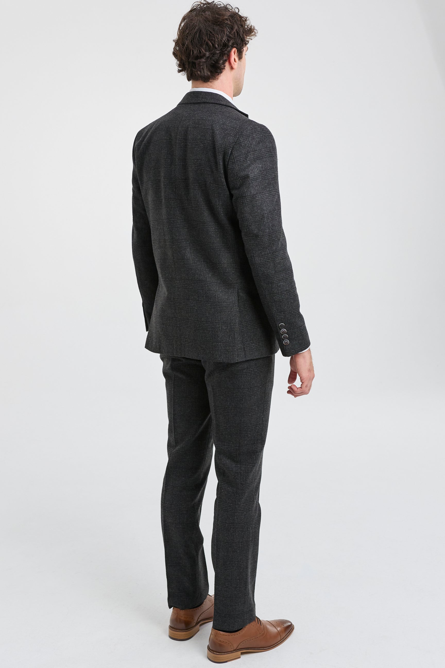 Svart Glen Check 3-delad kostym för män