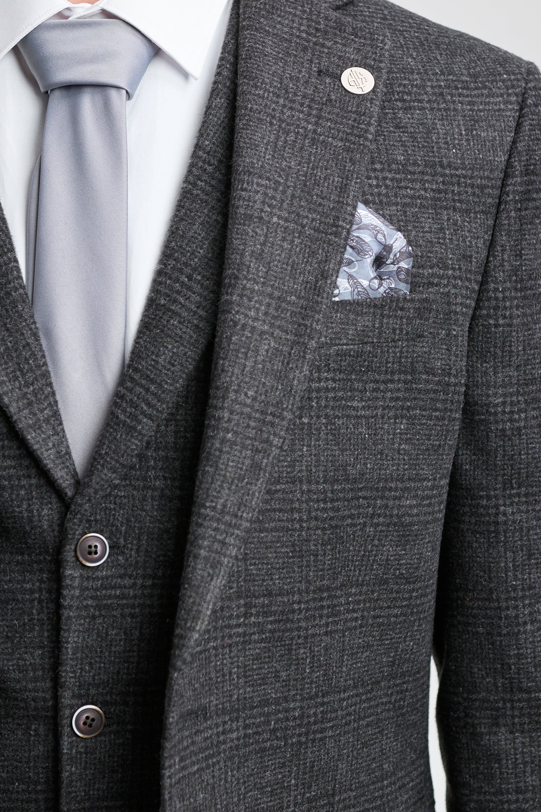 Svart Glen Check 3-delad kostym för män