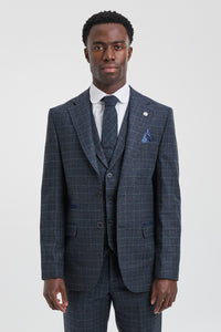 Herrkostym med blå rutig tartan, tre delar