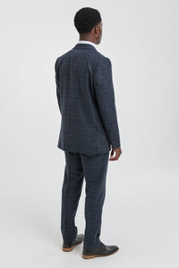 Herrkostym med blå rutig tartan, tre delar