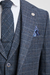 Herrkostym med blå rutig tartan, tre delar