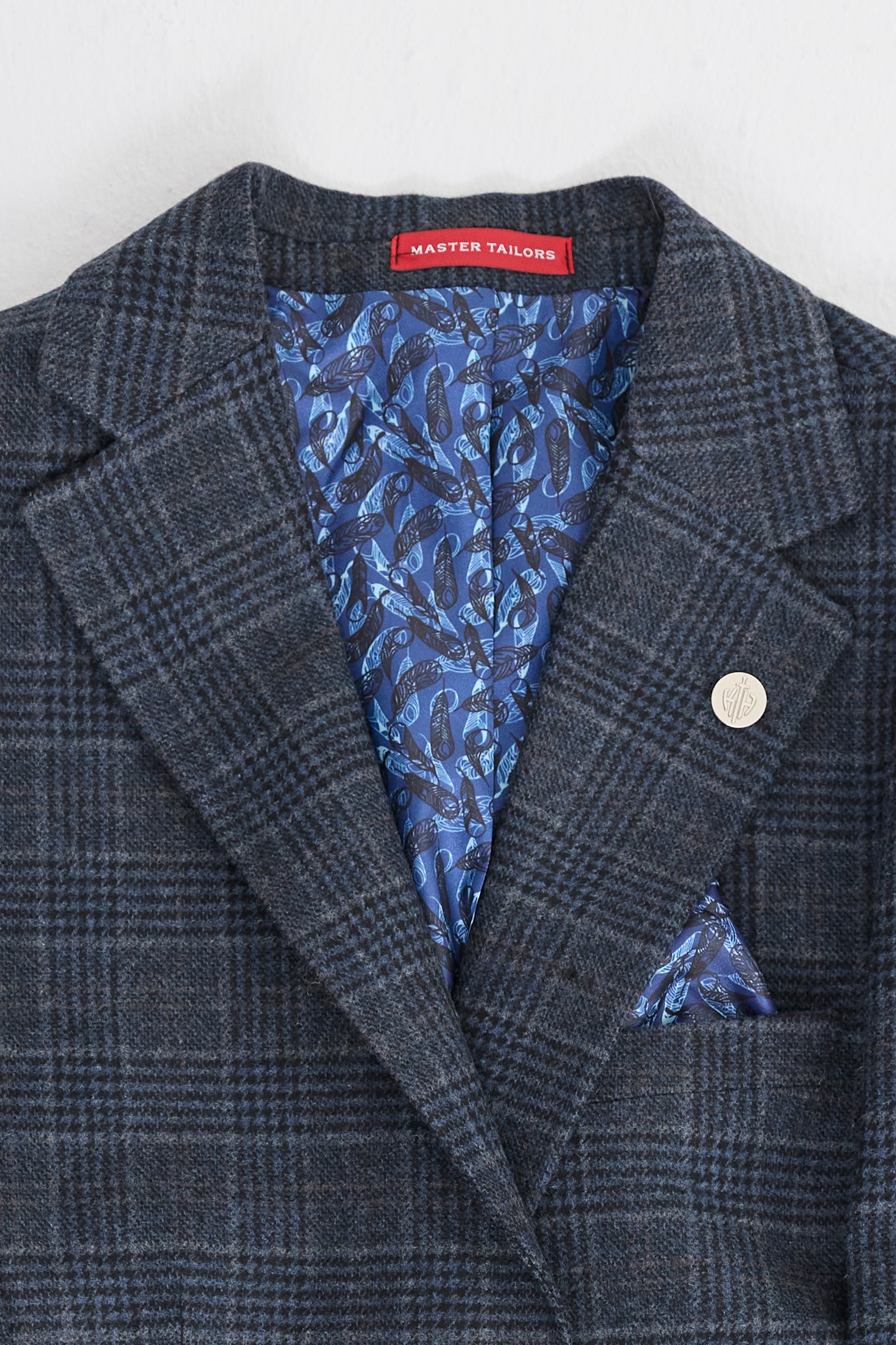 Herrkostym med blå rutig tartan, tre delar
