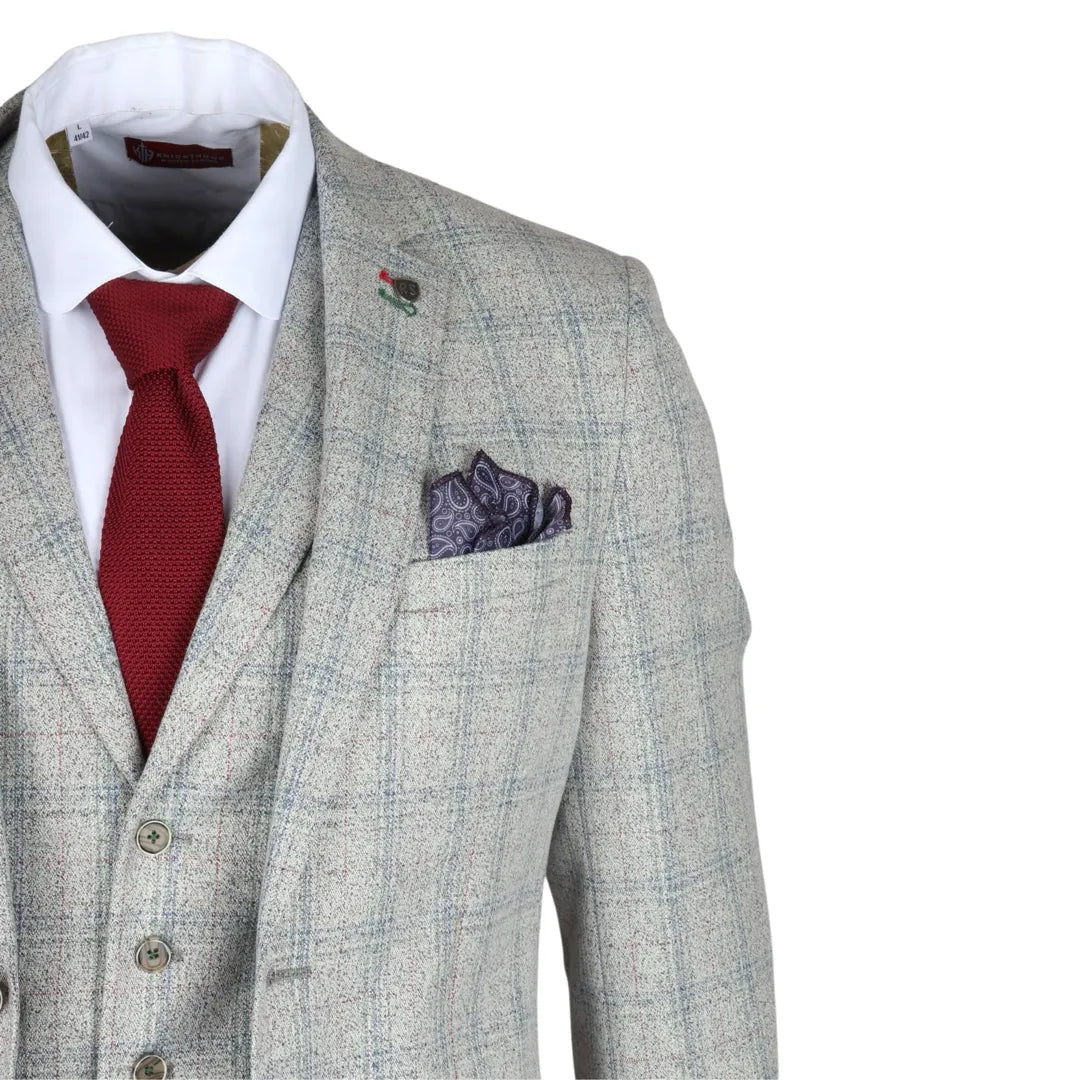 Andrew herrkostym i 3 delar, grårutig, slim fit med röda detaljer