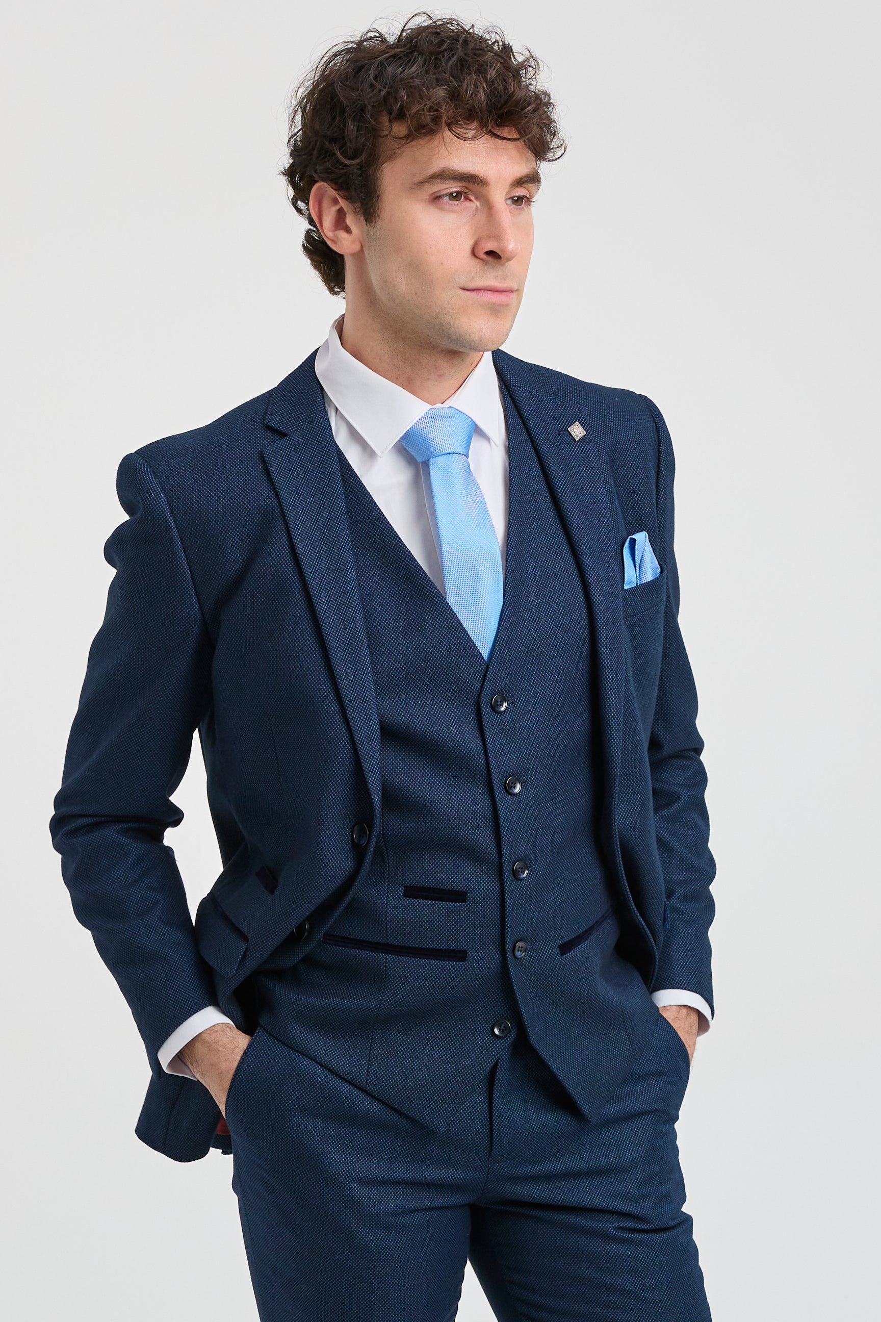 Herr Marinblå 3-delad kostym Fågelstjärnskostym Bröllopsbal Formell Elegant Klassisk