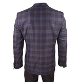 Herr 3-delad kostym Lila Blå Rutig Kontrastväst Byxor Bröllop