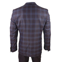 Herr 3-delad kostym Lila Blå Rutig Kontrastväst Byxor Bröllop